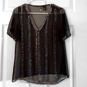 BKE Sheer V-Neck with Sequin Design